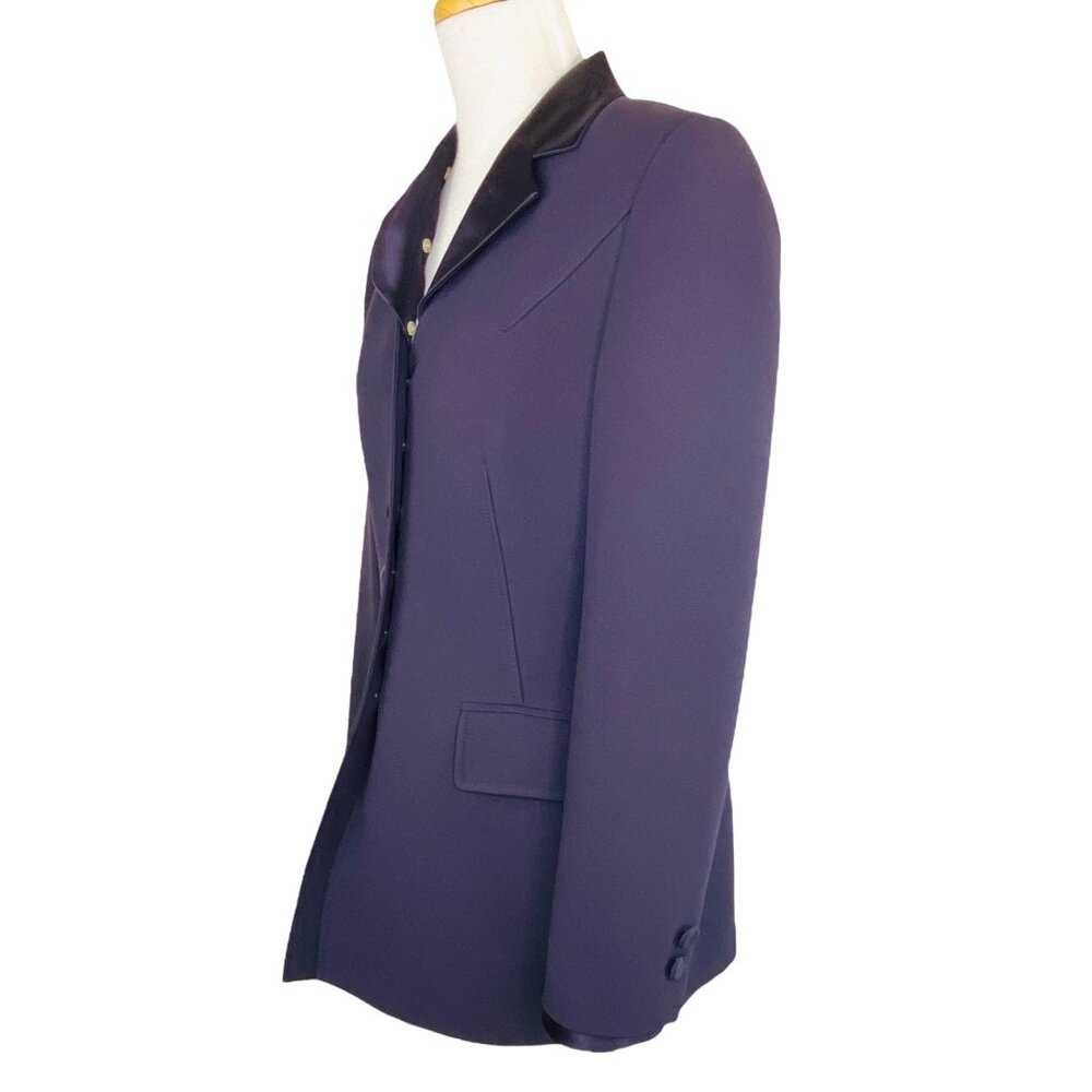 Albert NiponTuxedo Pant Suit Vintage 90s Plum Sz 8 Removable Satin Collar & Cuff - Picture 4 of 11